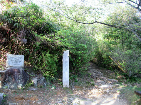 熊野古道伊勢路・馬越峠の降り口と石柱